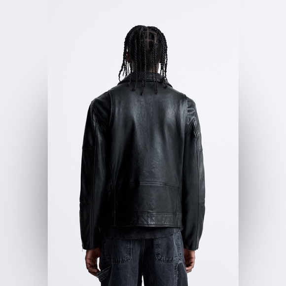 ZARA Mens Sheep Leather Black Biker Moto Jacket S/M & L/XL $249 - Picture 4 of 16